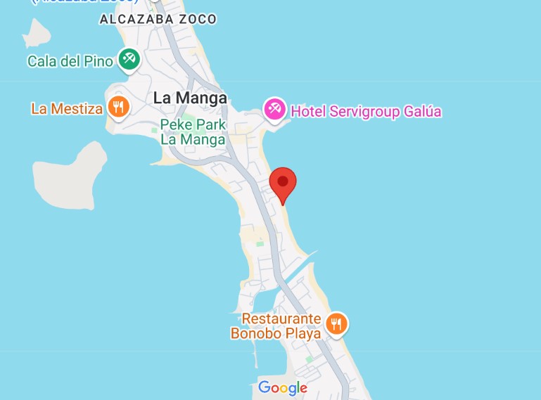 mapa con ubicación de la playa Galúa en la manga de mar menor Murcia